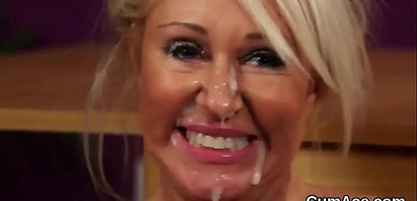  Randy beauty gets cumshot on her face swallowing all the jism